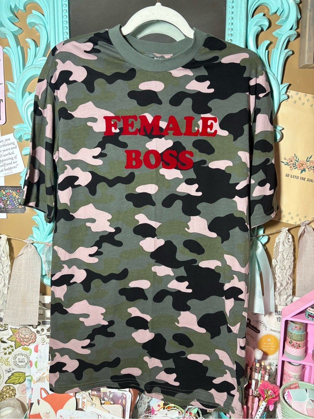Divided H&M Camouflage Female Boss Short Sleeve Long T-Shirt Women’s Size XS